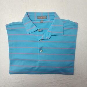 Peter Millar Polo Shirt Mens Medium Blue Stripe Summer Comfort Golf Performance